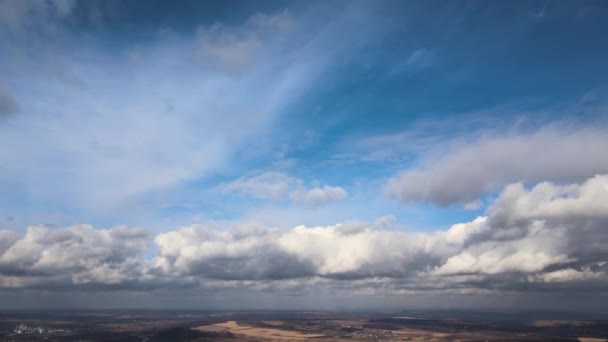 Aerial view from high altitude of earth covered with puffy rainy clouds forming before rainstorm — Stock Video