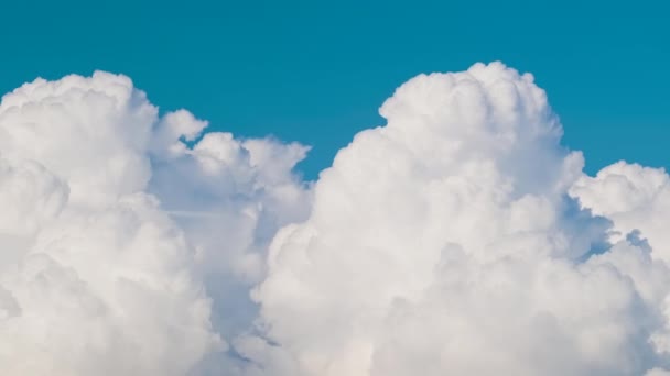 Zeitraffer aus weißen, geschwollenen Kumuluswolken, die sich am sommerblauen Himmel bilden. Bewegendes und sich änderndes Wolkenbild-Wetter — Stockvideo