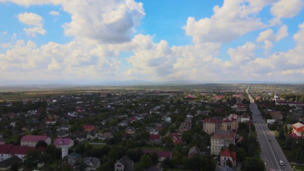 Widok z lotu ptaka na domy mieszkalne na podmiejskich obszarach wiejskich — Wideo stockowe