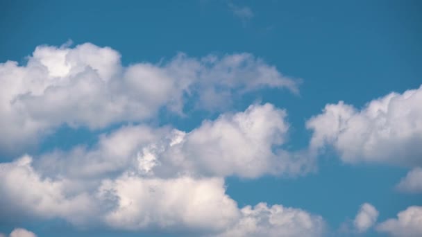 Imágenes de lapso de tiempo de rápido movimiento blanco hinchado cúmulo nubes en el cielo azul claro — Vídeos de Stock