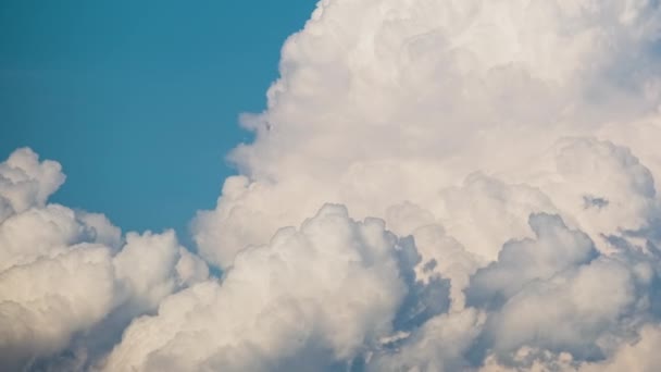 Timelapse biały puszysty cumulus chmury tworzące na letnim błękitnym niebie. Poruszająca się i zmienna pogoda zachmurzenia — Wideo stockowe