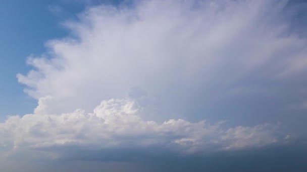 Helder landschap van witte gezwollen cumulus wolken op blauwe heldere hemel — Stockvideo