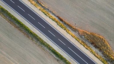 Kargo kamyonunun otobanda mal taşırken hava görüntüsü. Teslimat ulaşım ve lojistik kavramı