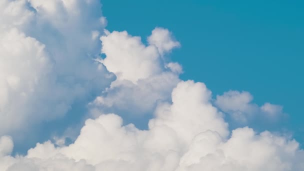 Timelapse of white puffy cumulus clouds forming on summer blue sky. Moving and changing cloudscape weather — 图库视频影像