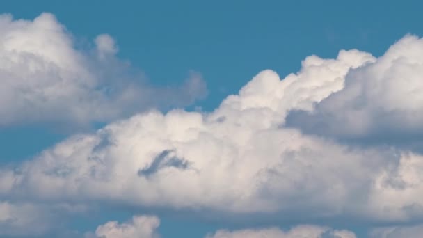 Images temporelles de cumulus blancs gonflés se déplaçant rapidement sur un ciel bleu clair — Video