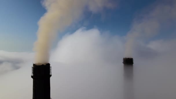石炭火力発電所では 白い霧が大気を汚染し 黒い有毒煙が上昇しています 化石燃料をコンセプトとした電気エネルギーの生産 — ストック動画