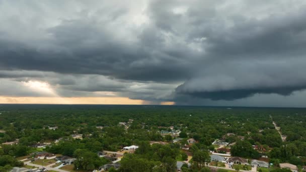 Landscape Dark Ominous Clouds Forming Stormy Sky Heavy Thunderstorm Rural — Stock Video