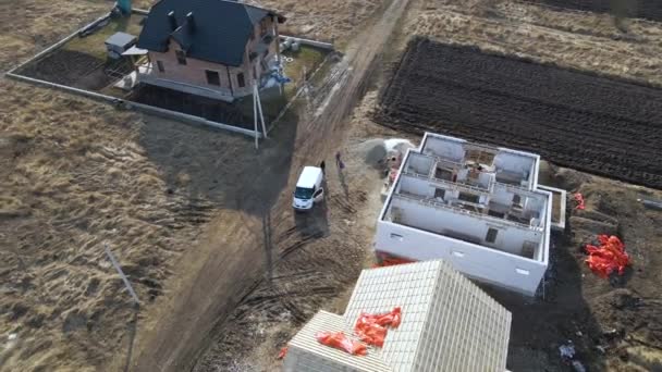Luftfoto Ufærdige Ramme Privat Hus Med Beluftet Letvægts Betonvægge Træ – Stock-video