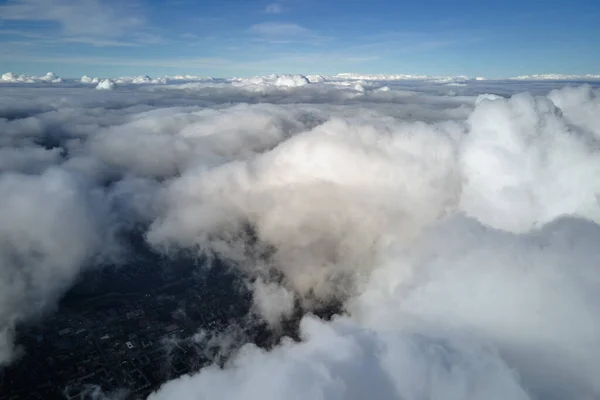 Aerial View Airplane Window High Altitude Earth Covered Puffy Cumulus — Stock Photo, Image