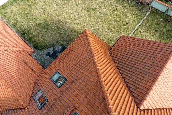 Closeup Attic Windows House Roof Top Covered Ceramic Shingles Tiled — Photo