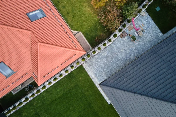 Closeup Attic Windows House Roof Top Covered Ceramic Shingles Tiled — Stok fotoğraf