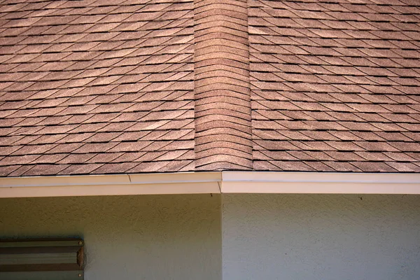 Closeup House Roof Top Covered Asphalt Bitumen Shingles Waterproofing New — Stock Photo, Image