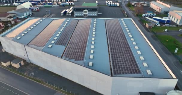 Luftaufnahme Eines Solarkraftwerks Mit Blauen Photovoltaik Paneelen Die Auf Dem — Stockvideo