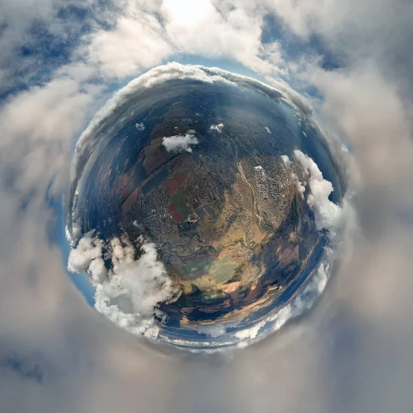 Aerial View High Altitude Little Planet Earth Covered White Puffy — Stock Photo, Image