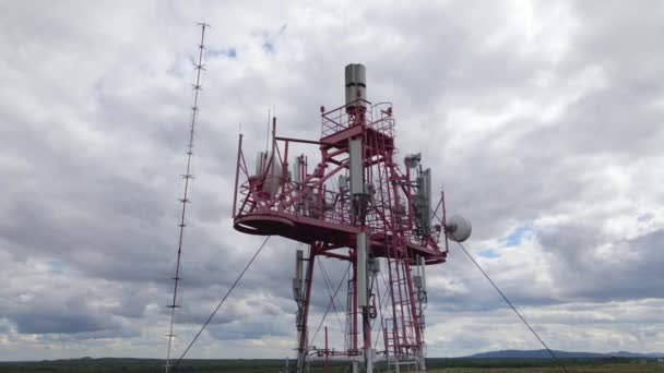 Aerial View Telecommunications Cell Phone Tower Wireless Communication Antennas Network — Stock Video