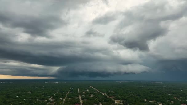 Dark Stormy Clouds Forming Gloomy Sky Heavy Rainfall Suburban Town — Stock Video