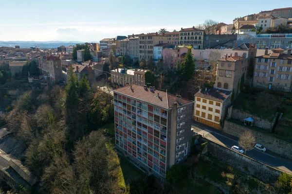 Vista Aérea Denso Centro Histórico Cidade Thiers Departamento Puy Dome — Fotografia de Stock