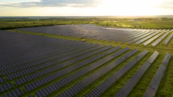 Aerial View Big Sustainable Electric Power Plant Rows Solar Photovoltaic — Stok video