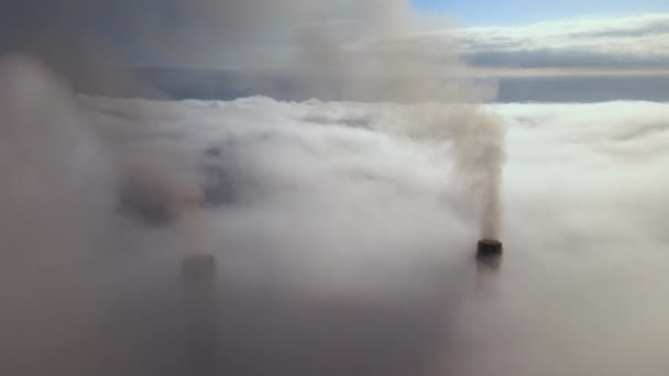 Coal Power Plant High Pipes Black Smoke Moving Upwards Clouds — Stockvideo