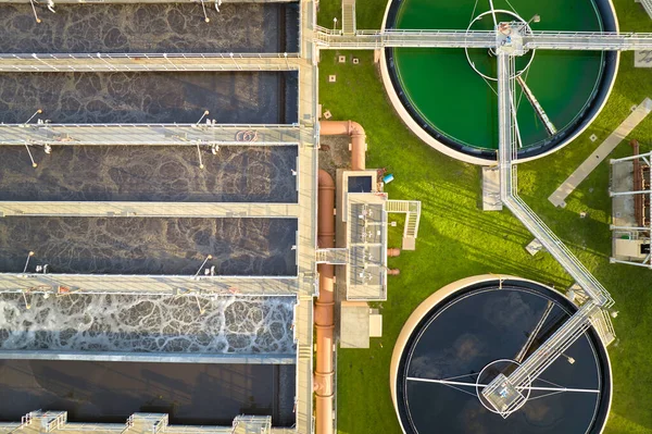 Aerial View Modern Water Cleaning Facility Urban Wastewater Treatment Plant — Photo