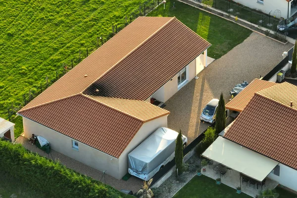 Aerial View Residential Houses Green Suburban Rural Area — Stok fotoğraf