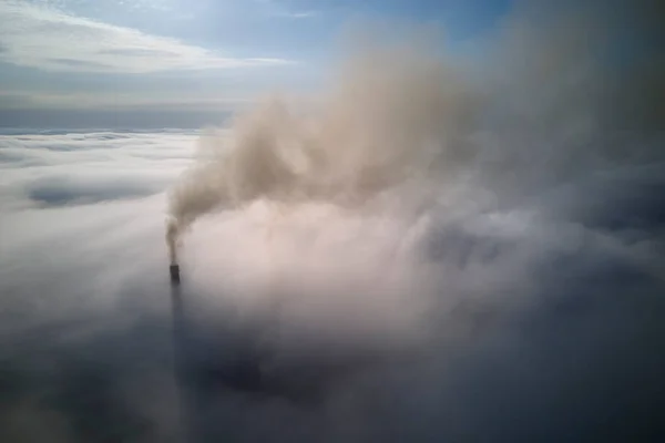 Coal Power Plant High Pipes Black Smoke Moving Upwards Clouds — 스톡 사진