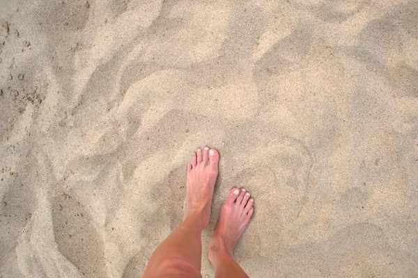 Female Bare Feet Standing Beach Sand — Photo