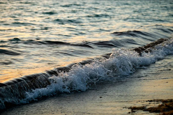 Ocean Sunset Landscape Soft Evening Sea Water Waves Crushing Sandy — Stok fotoğraf