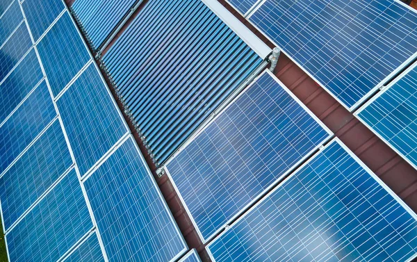 Photovoltaic Panels Vacuum Air Solar Collectors Water Heating Producing Clean — Stock Photo, Image