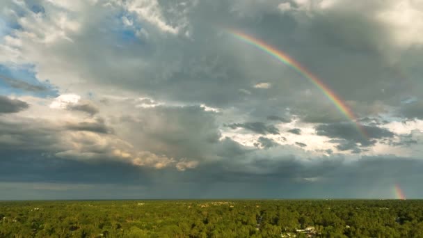 Colorful Rainbow Landscape Dark Ominous Clouds Forming Stormy Sky Heavy — 图库视频影像