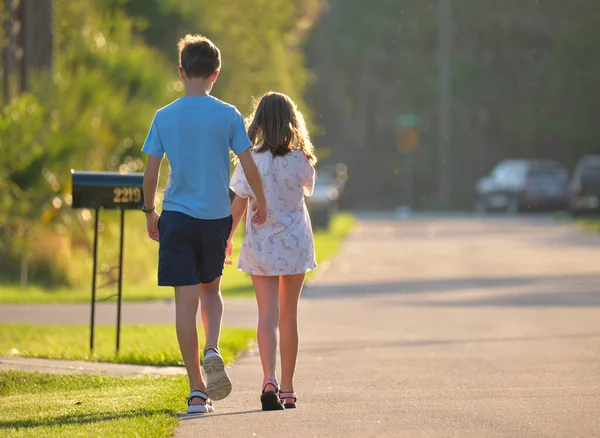 Back View Two Young Teenage Children Girl Boy Brother Sister — Foto Stock