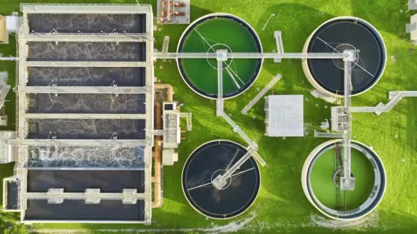 Aerial View Modern Water Cleaning Facility Urban Wastewater Treatment Plant — Stock Video