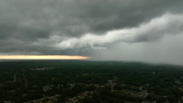 Dark Stormy Clouds Forming Gloomy Sky Heavy Rainfall Suburban Town — Stock videók