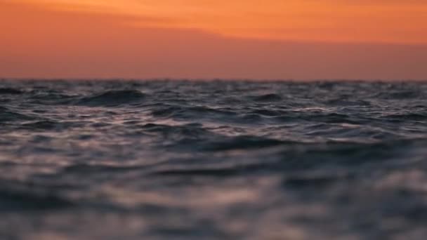 Dramatic Red Ocean Waves Sunset Soft Evening Sea Dark Water — Stock Video