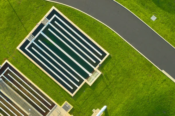 Aerial View Modern Water Cleaning Facility Urban Wastewater Treatment Plant — Stock Fotó