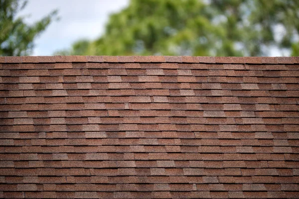 Closeup House Roof Top Covered Asphalt Bitumen Shingles Waterproofing New — Fotografia de Stock