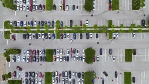 Aerial View Large Parking Lot Many Parked Colorful Cars Carpark — Stok video