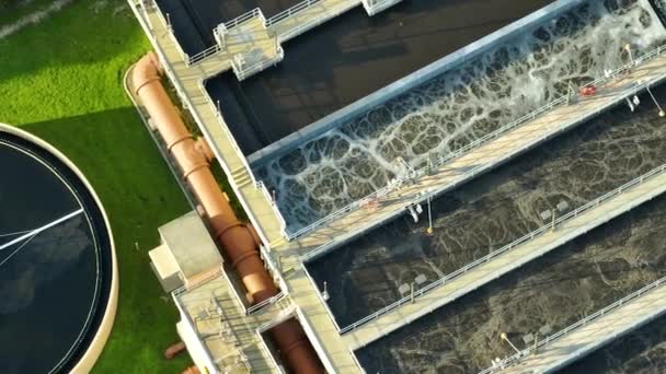 Aerial View Modern Water Cleaning Facility Urban Wastewater Treatment Plant — Stock Video