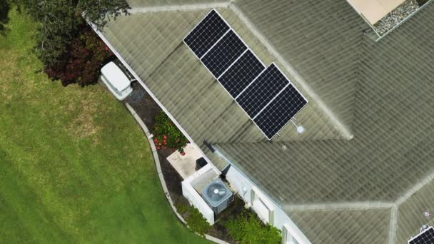 Aerial View Typical American Building Roof Rows Blue Solar Photovoltaic — 비디오