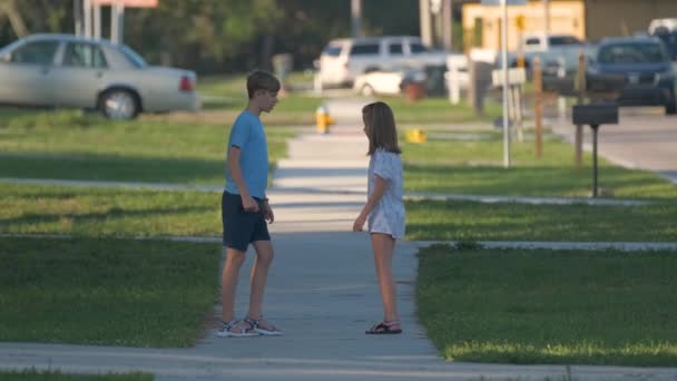 Rückansicht Von Zwei Kleinen Teenagern Mädchen Und Junge Bruder Und — Stockvideo