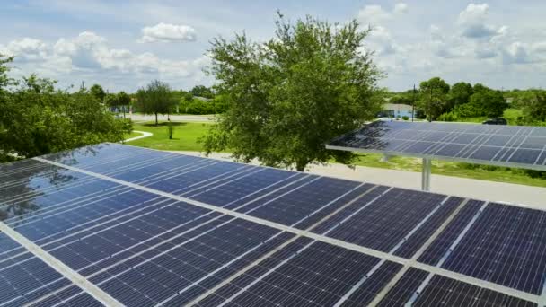 Aerial View Solar Panels Installed Parking Lot Parked Cars Effective — 비디오