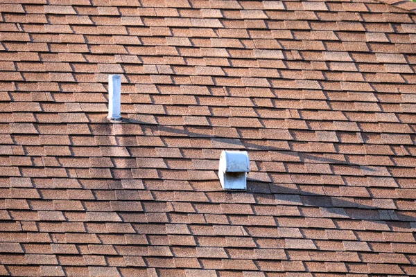 Closeup House Roof Top Covered Asphalt Bitumen Shingles Waterproofing New — Foto Stock
