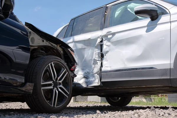 Poškozený Těžkých Autonehodách Srážce Místě Nehody Ulici Koncept Bezpečnosti Silničního — Stock fotografie