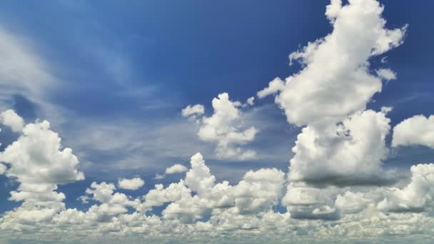 Biały Puszysty Cumulus Chmury Letnim Błękitnym Niebie — Wideo stockowe