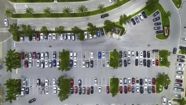 Aerial View Large Parking Lot Many Parked Colorful Cars Carpark — Stock Video