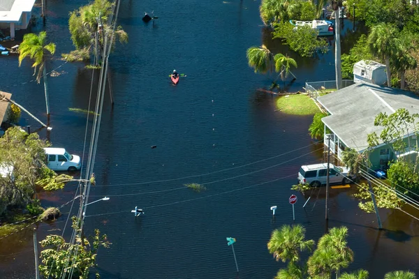 Überflutete Häuser Durch Hurrikan Ian Regen Florida Wohngebiet Folgen Von — Stockfoto