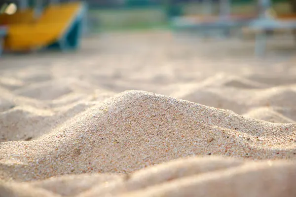 Close Clean Yellow Sand Surface Covering Seaside Beach Illuminated Day — Stock fotografie