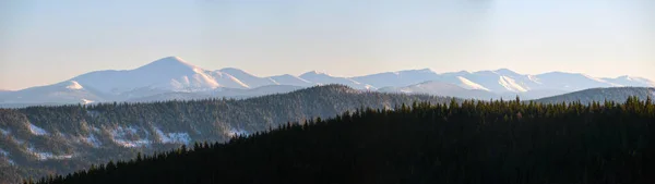 Panoramiczny Krajobraz Górski Śnieżnymi Szczytami Zalesioną Doliną — Zdjęcie stockowe