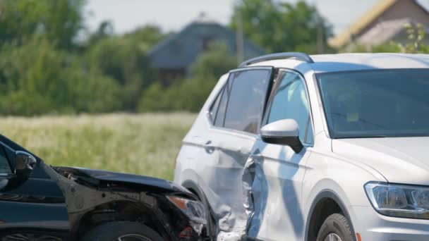 Mașinile Prăbușit Puternic Într Accident Rutier După Coliziune Strada Orașului — Videoclip de stoc