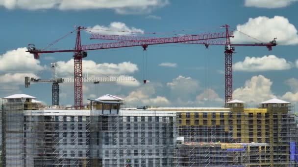 Tower Cranes Frame Structure High Residential Apartment Buildings Construction Site — Vídeos de Stock